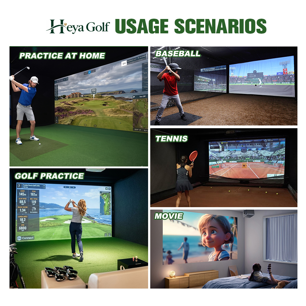 Multi-sport simulator screen fabric for golf tennis and baseball